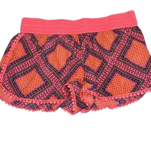 Boho Tribal Print Womens Shorts XL/XG (15-17) Coral Combo 100% Polyester Elastic - Picture 1 of 11